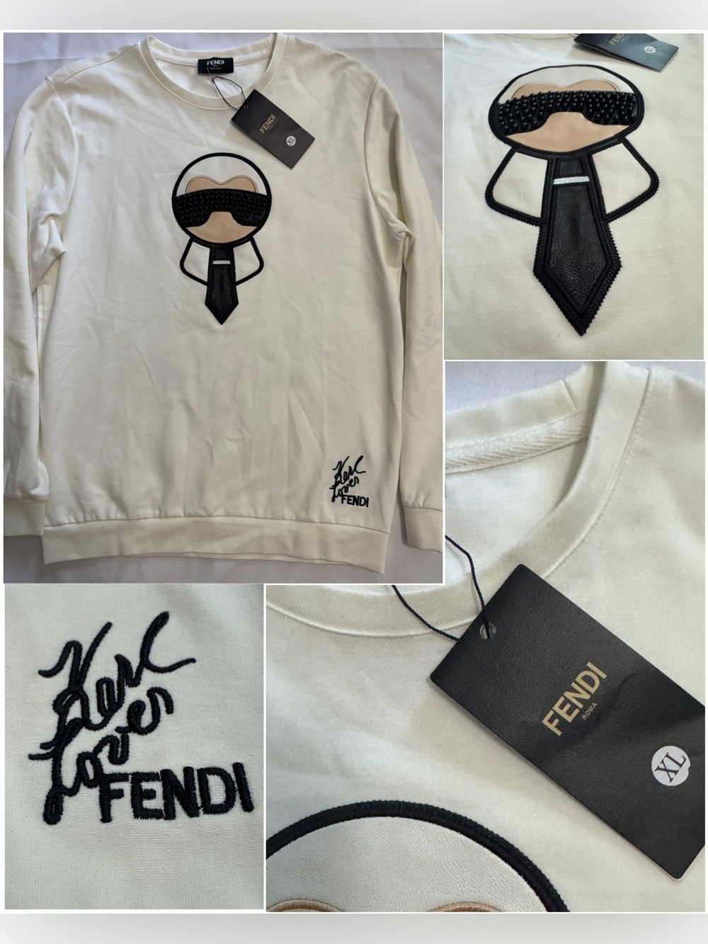 NWT Fendi Beaded Karlito Karl Lagerfeld Karl Loves Fendi Cream Sweatshirt RARE